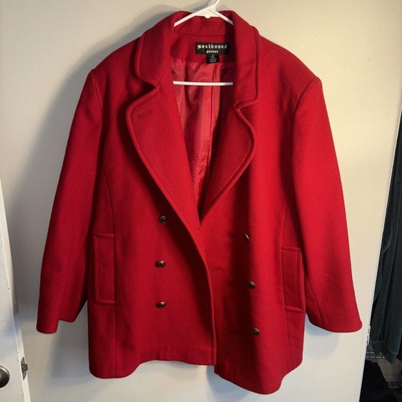 Westbound Women's‎ Jacket Pea Coat Petite Size 14 100% Wool Cardinal Red - Picture 1 of 4